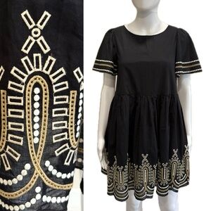 Madewell Black Eyelet Embroidered Flutter Sleeve Babydoll Dress Size XXS Aztec